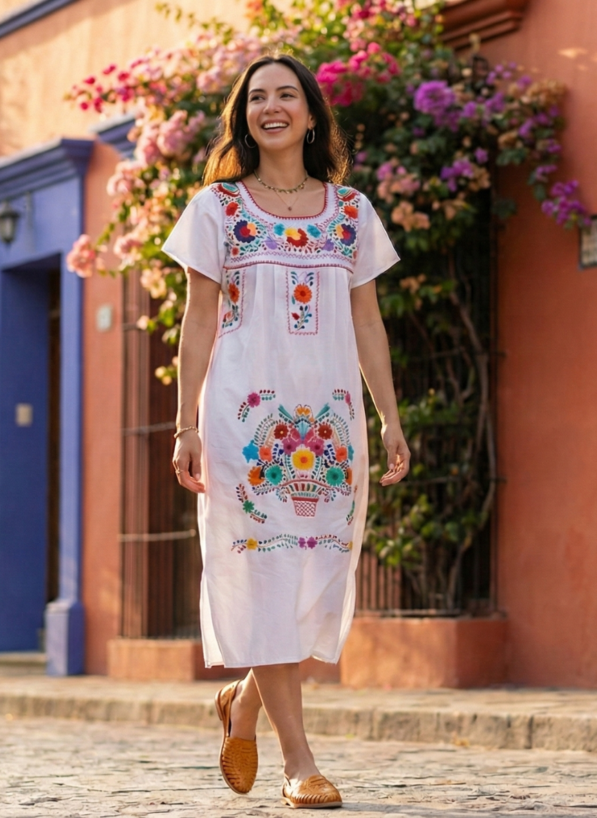 Vestido mexicano artesanal bordado a mano